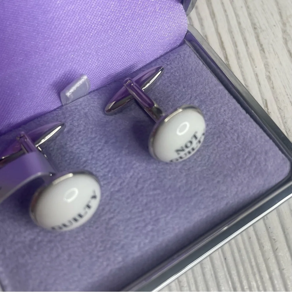 Cuffwear Guilty Not Guilty Cuff Links Rhodium Plated NIB Swivel Back Gift Box